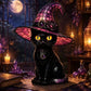 💥 Met 50% korting! 🔥 Gotische Halloween-heksenkat tafellamp – glas-in-lood-look, warme gloed, hars, antiekbrons, inline-schakelaar, 25×25 cm, zwart, perfect voor nachtlampje/decoratie 🐱