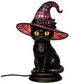 💥 Met 50% korting! 🔥 Gotische Halloween-heksenkat tafellamp – glas-in-lood-look, warme gloed, hars, antiekbrons, inline-schakelaar, 25×25 cm, zwart, perfect voor nachtlampje/decoratie 🐱