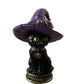 💥 Met 50% korting! 🔥 Gotische Halloween-heksenkat tafellamp – glas-in-lood-look, warme gloed, hars, antiekbrons, inline-schakelaar, 25×25 cm, zwart, perfect voor nachtlampje/decoratie 🐱